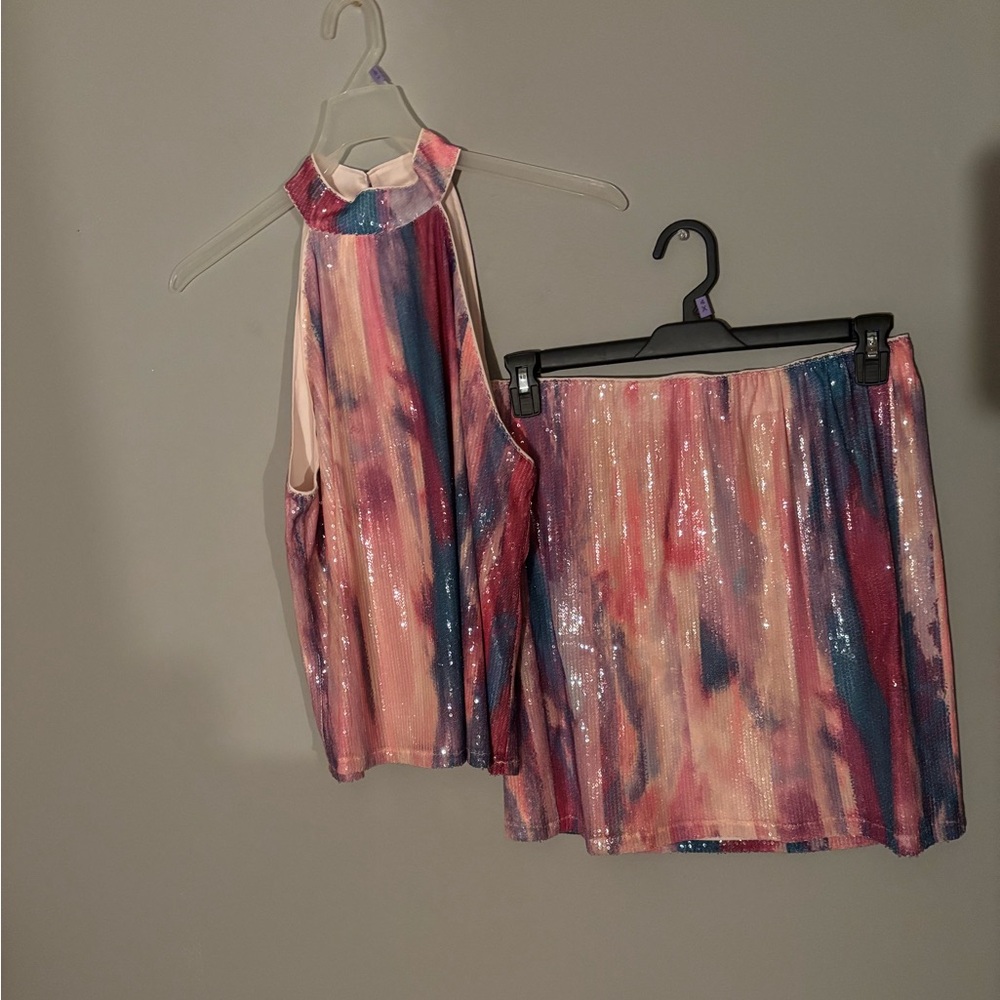 Colorful Sequin Top and Skirt Set